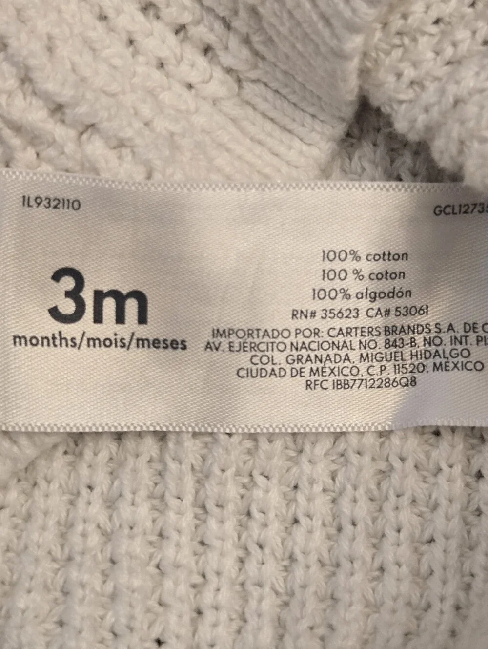 Carter's White Knit Hooded Cardigan with Brown Floral Bib Size 3 Months